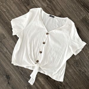 SHEIN White Short Sleeve Tie Waist Top